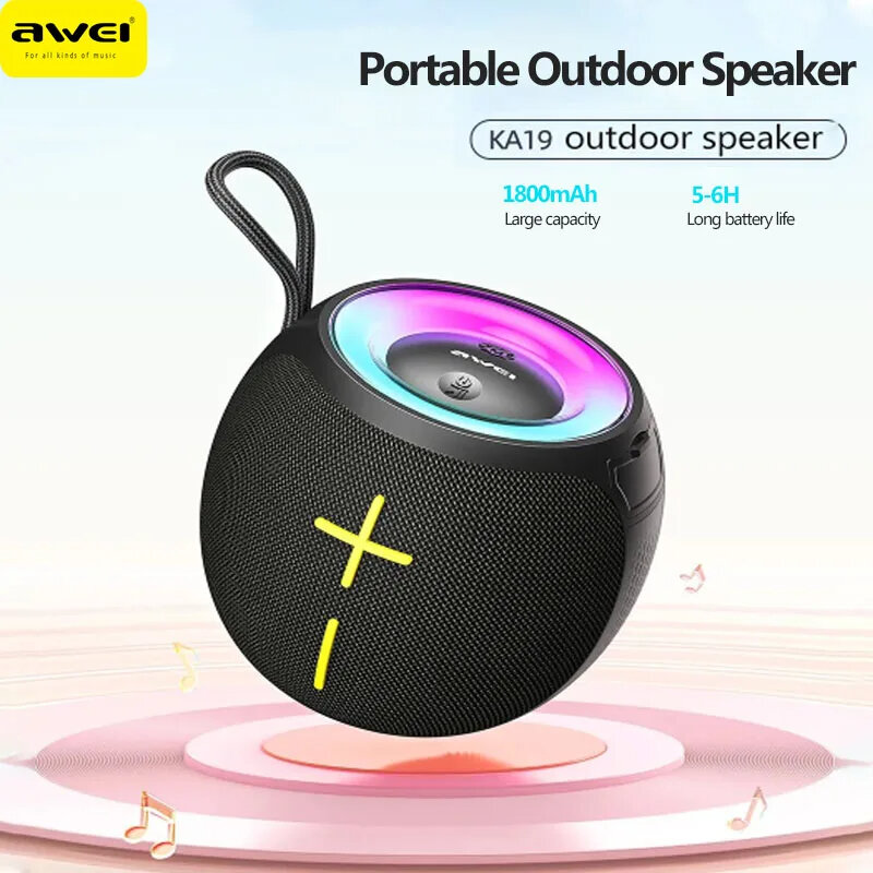 Awei KA19 Portable Speaker bluetooth 5.3 Speaker 66mm Horn 360° Stereo Surround Sound RGB Light Outdoors Wireless Speaker COD