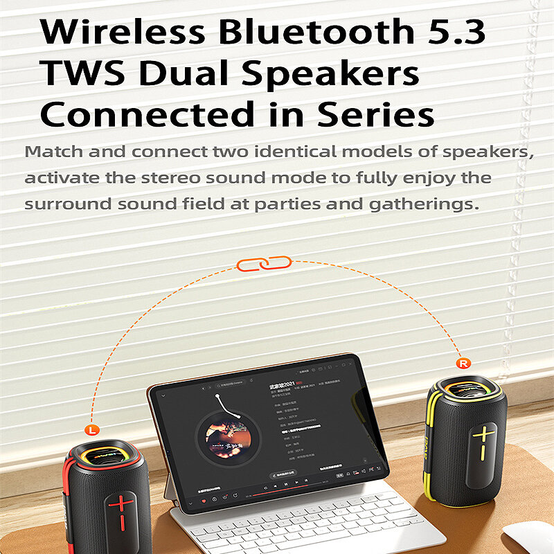 Awei KA5 20W bluetooth 5.3 Speaker Portable Speaker Dual 57mm Drivers Dual Diaphragm 360° Surround Sound RGB Light TWS Wireless Speaker COD