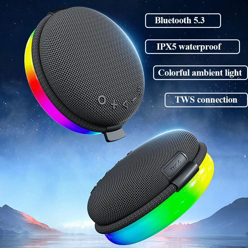 EBS-310 Mini bluetooth 5.3 Speaker Portable Speaker Bass RGB Light TWS Hands-free Call IPX5 Waterproof Outdoors Handheld Speaker with Lanyard COD