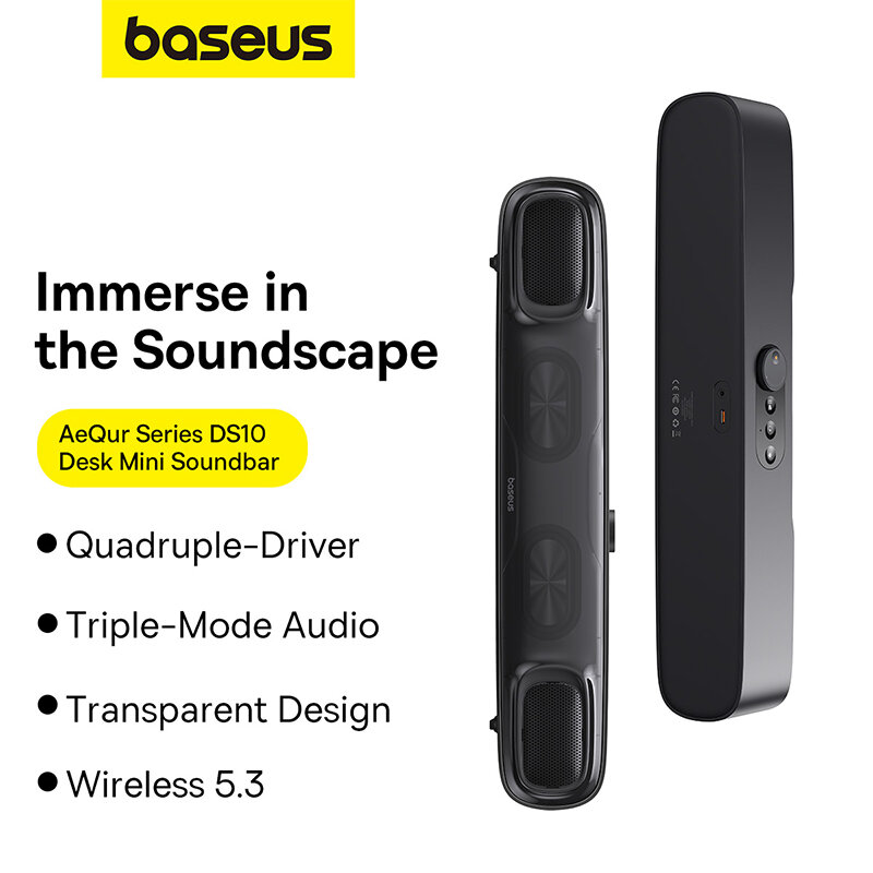 Baseus AeQur DS10 bluetooth Soundbar Quadruple-Audio Unit Triple Sound Effects 3D Surround Bass RGB Light 3.5mm Wired Speaker with Microphone COD