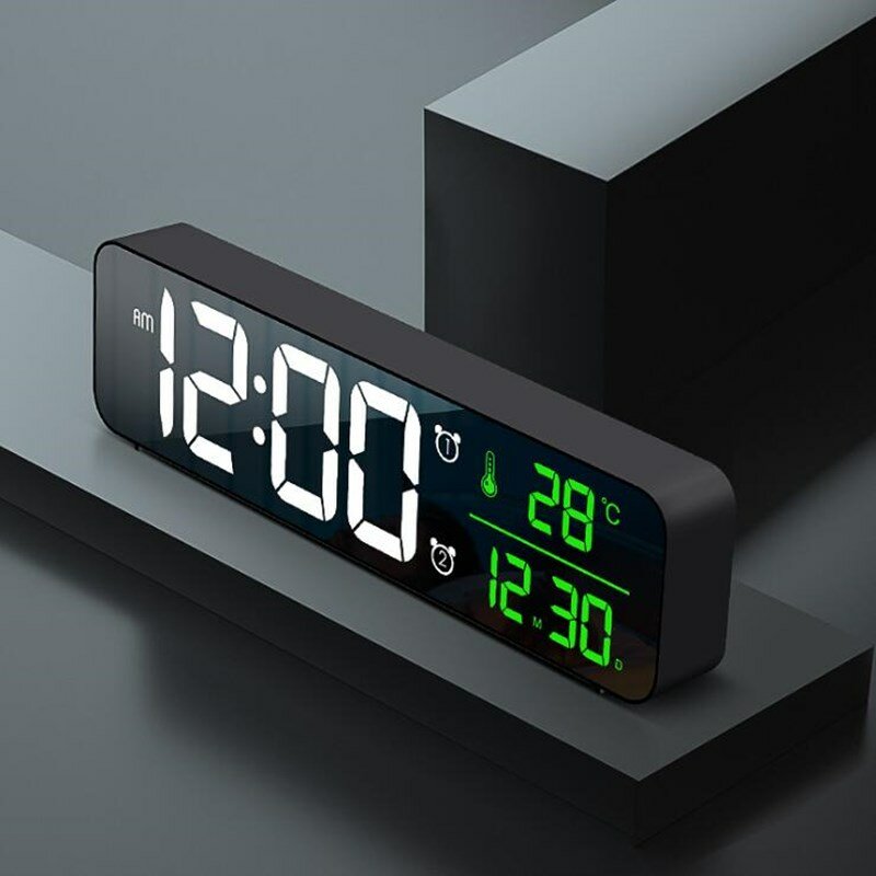 Music LED Digital Alarm Clock Temperature Date Display Desktop Mirror Clocks Home Table Decoration Voice Control 2400mAh Battery COD