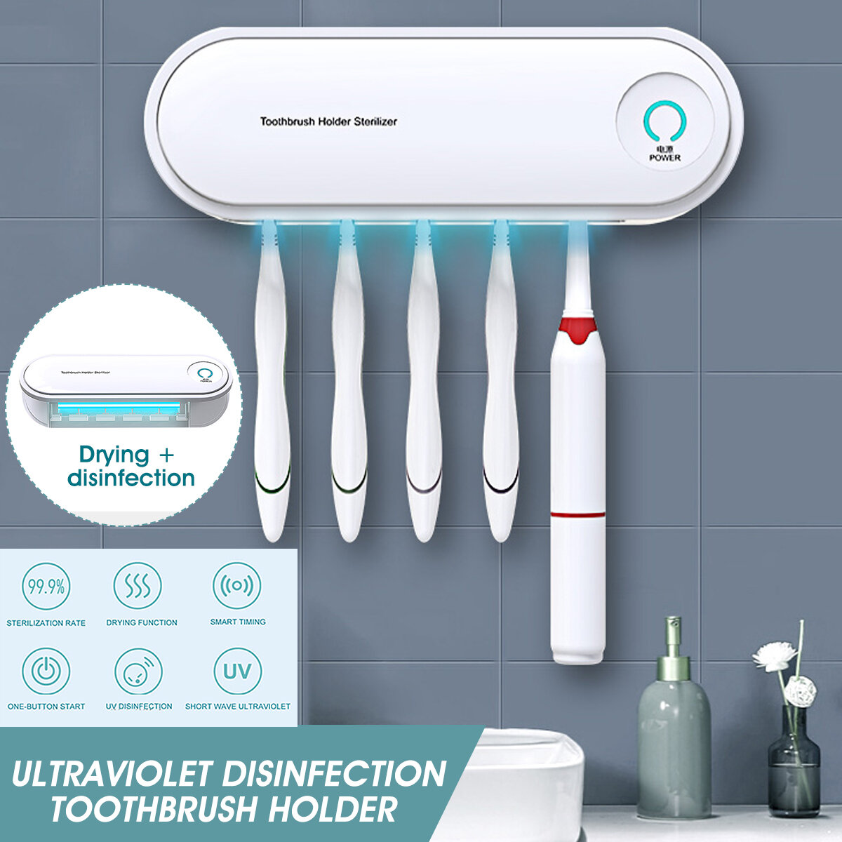 Multifunctional Ultraviolet Drying Disinfection Toothbrush Holder Portable UV Sterilization Box COD