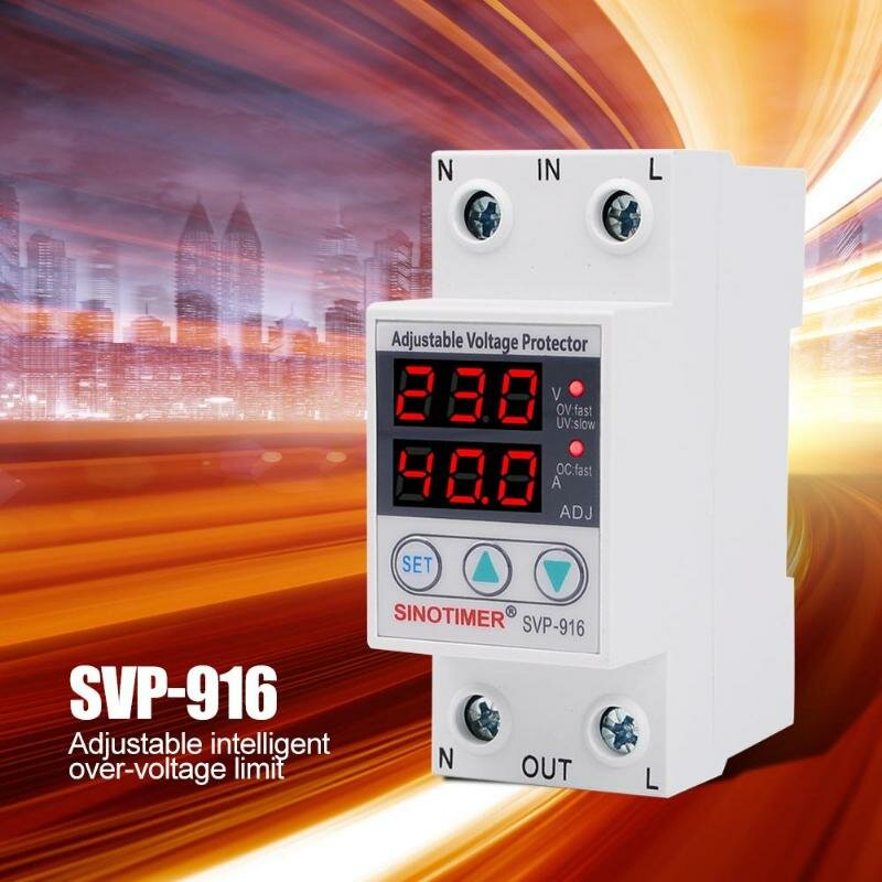 SINOTIMER SVP-916 230V 40A/63A Adjustable Auto-recovery Under/Over Voltage Protector Relay Breaker Protective Device With LED COD
