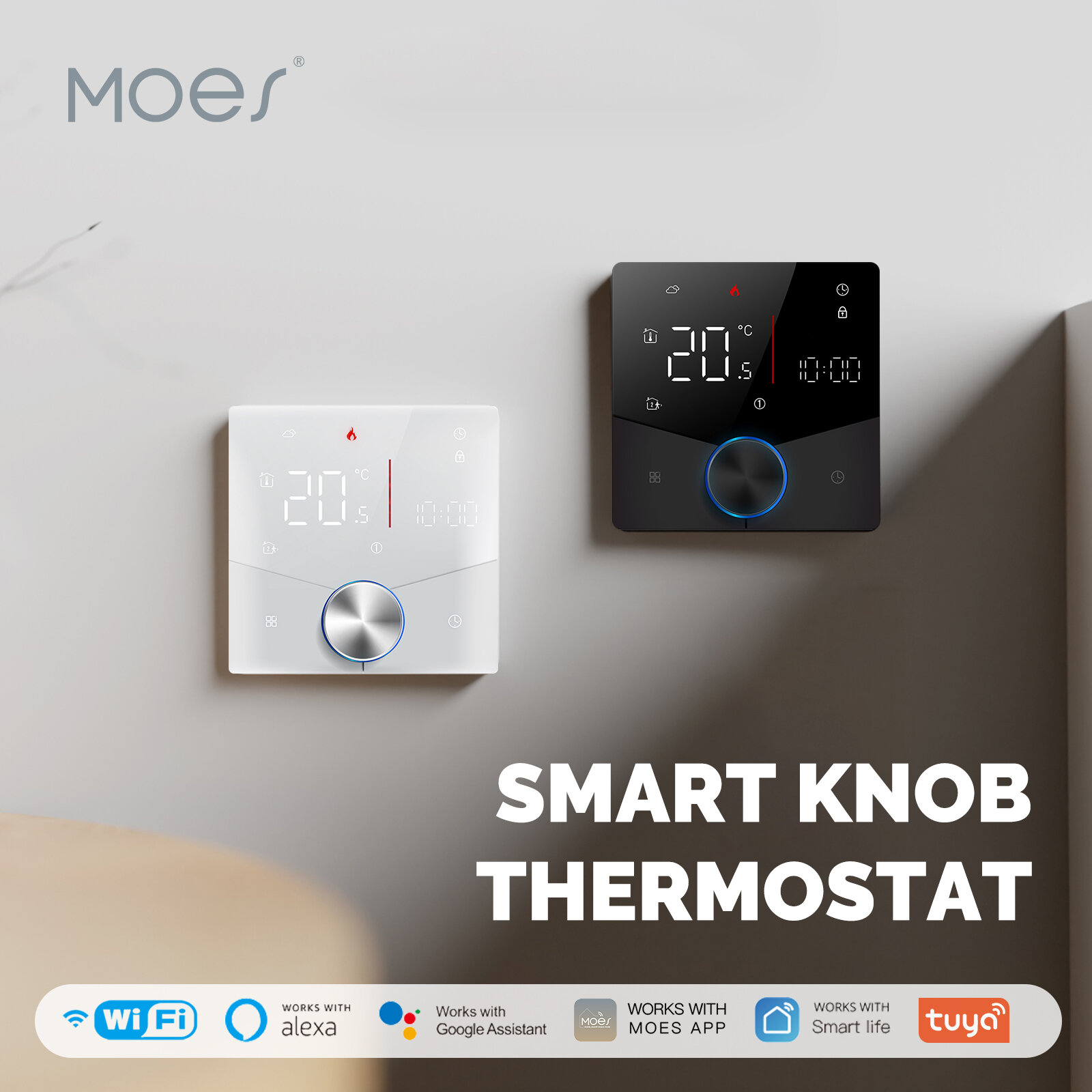 MoesHouse Tuya Smart WiFi Knob Thermostat LCD Display Mobile Phone APP Control Touch Screen for Heating Water Temperature Remote Controller Work with Alexa Google Assistant