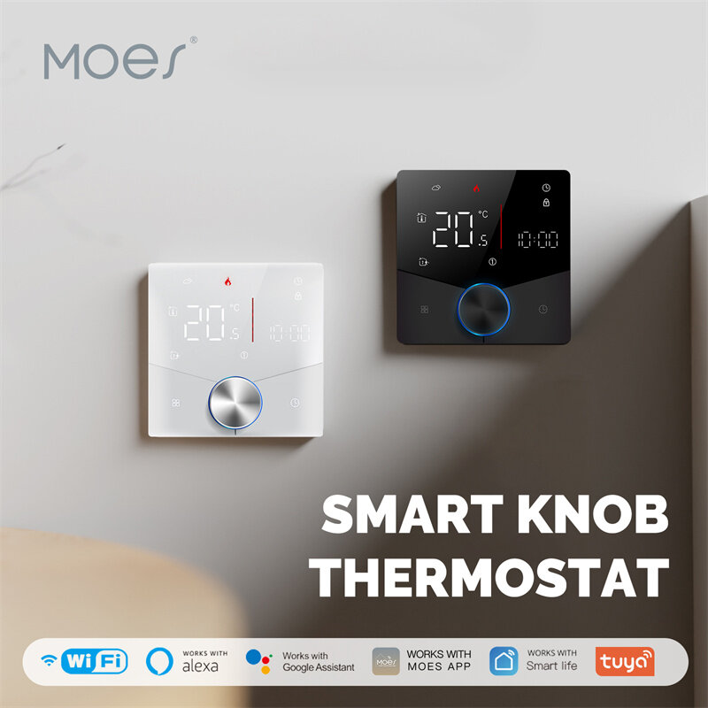 MoesHouse Tuya Smart Home WiFi Knob Thermostat for Electric Heating LCD Display Mobile Phone APP Control Touch Screen Remote Controller Via Alexa Google Assistant