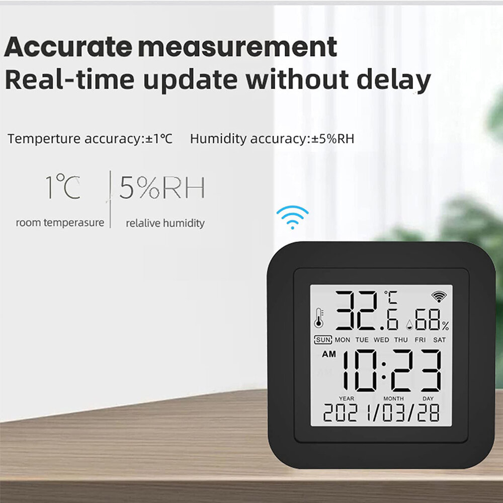 Tuya IR Smart Digital Temperature and Humidity Sensor LCD Display Remote Air Conditioner TV Controller Intelligent Hygrometer Thermometer Wireless Control with Alexa Google Home