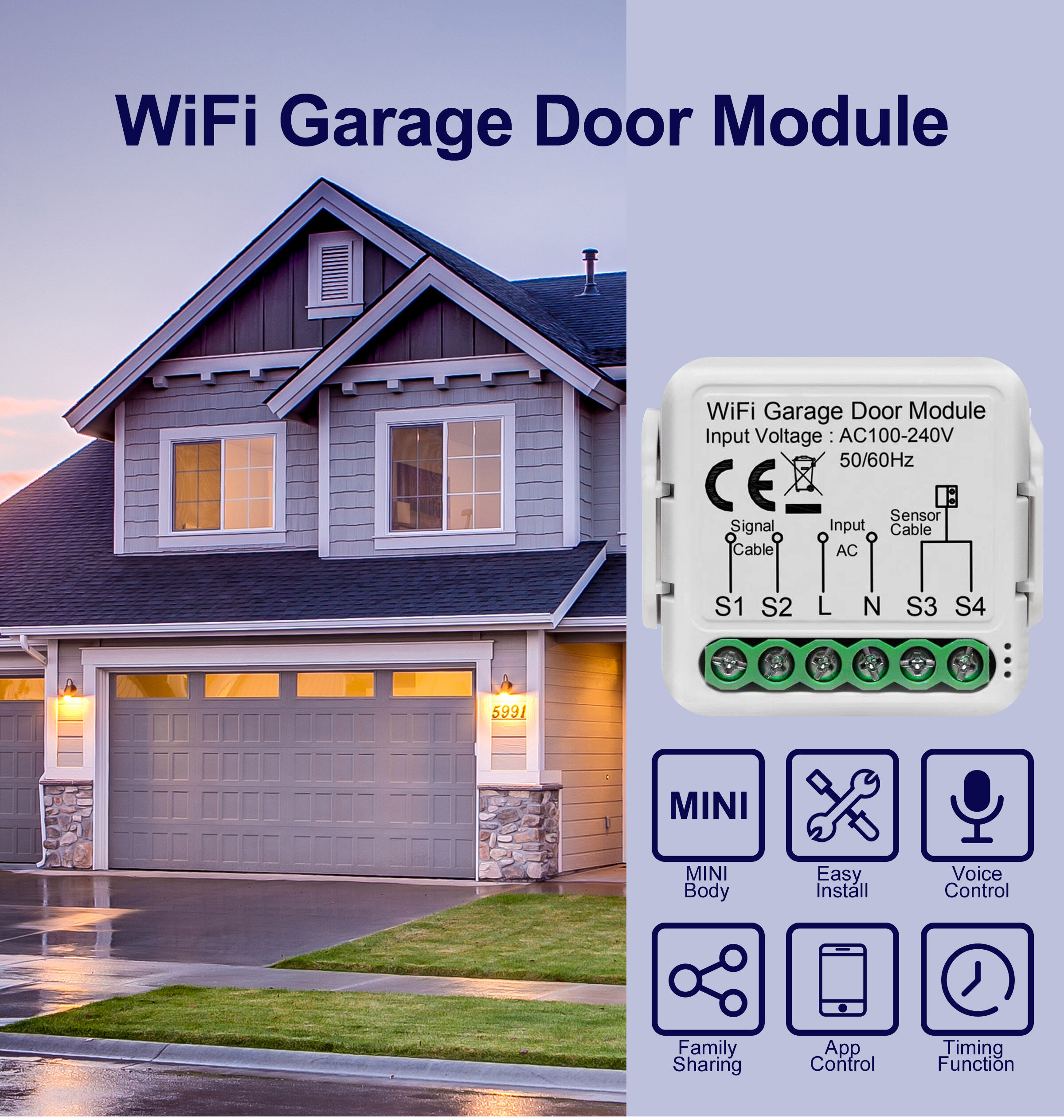 Tuya Smart WiFi Garage Door Sensors Opener Controller 100V-240V Voice Remote Control Switch support Alexa Google Home Smart Life COD