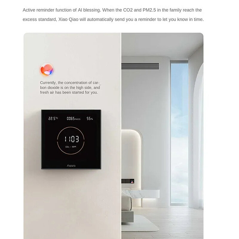 Aqara Air Quality Monitor Panel S1 Omni Directional Air CO2 PM2.5 Temperature Humidity Monitoring Work with Homekit Global Version COD