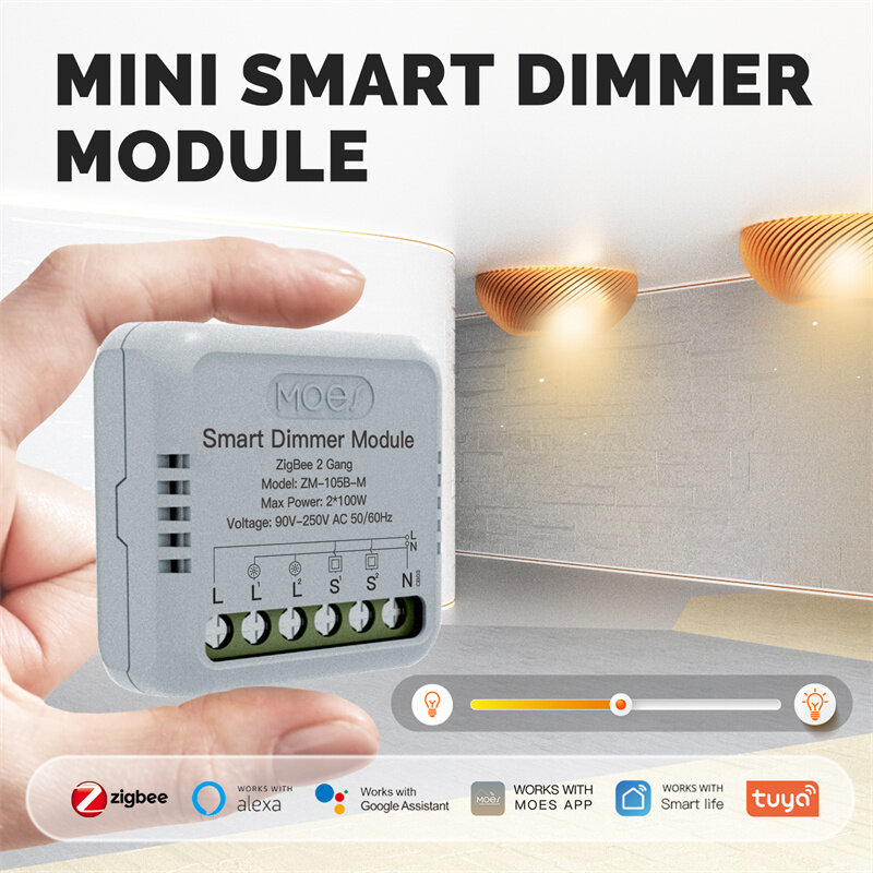 MoesHouse Tuya Smart Zigbe Dimmer Module Light Switch 1/2 Gang Timing Function Voice APP Remote Control Work with Alexa Google Assistant COD
