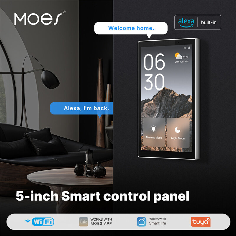Moes Tuya Smart Home US Control Panel 5 inch WiFi Switch Panel Built-in Zigbe Gateway&Alexa Multifunctional Central Control Screen US Standard COD