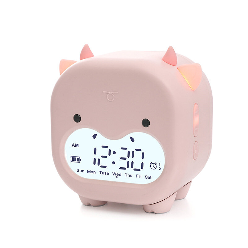 Timing Cow Shape Alarm Clock Digital Creative Electronic Clock Children's Student Voice Report Clock USB Charging COD