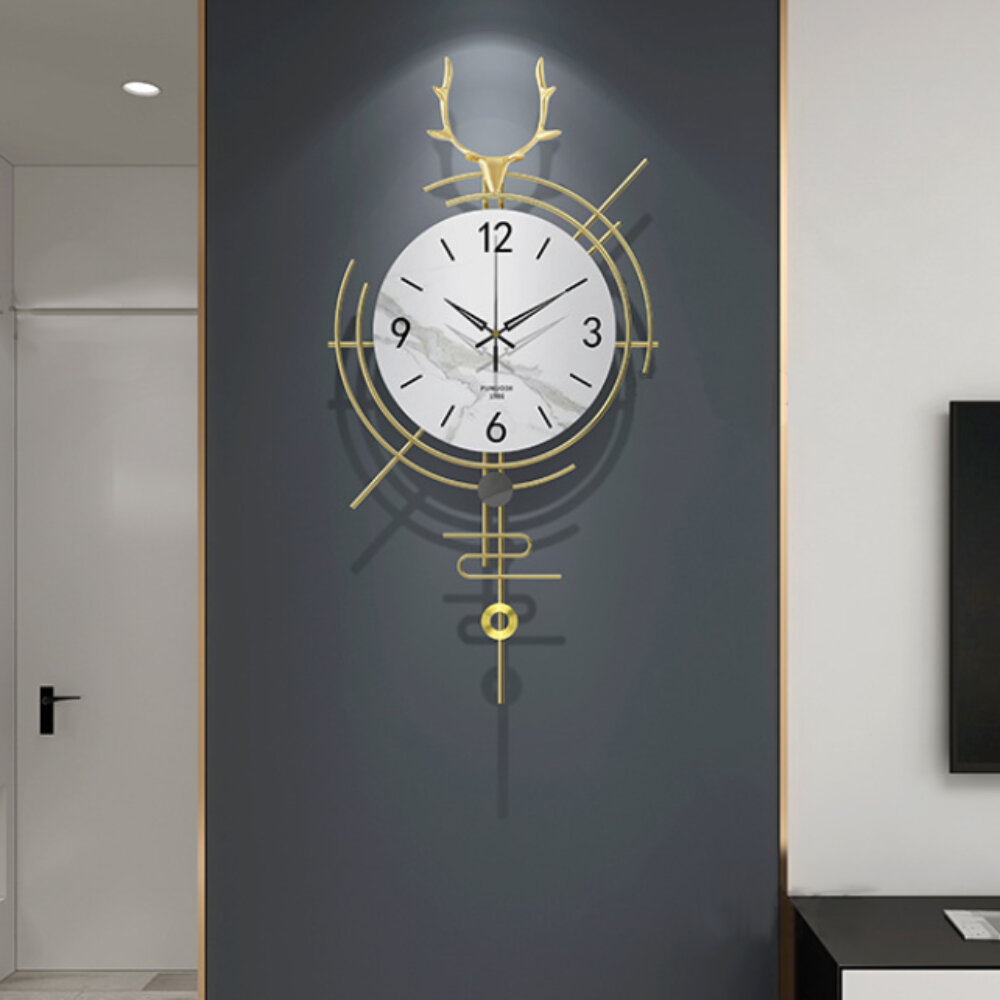 Nordic Light Luxury Deer Head Clock Wall Clock Living Room Home Fashion Personality Creative Wall Clock Modern Minimalist Decoration COD