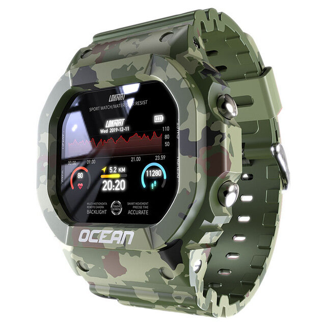 LOKMAT Ocean IP68 Waterproof Multi Sport Modes Tracker Outdoor Wristband Heart Rate Monitor Military Style Smart Watch COD