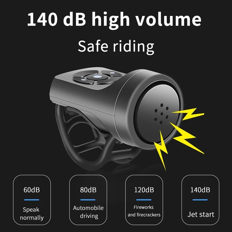 Xmund 140dB High Sound Bicycle Bell Horn 4 Sound Modes 200mAh USB Chargeable Electric Horn Mountain Road Cycling Anti-theft Alarm Horn COD