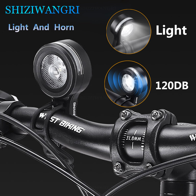 WEST BIKING 2 in 1 Horn Headlight 120dB High Sound Bicycle Bell Horn 5 Light Modes 400mAh Type-C Waterproof Electric Anti-theft Alarm Horn for Bicycle CO