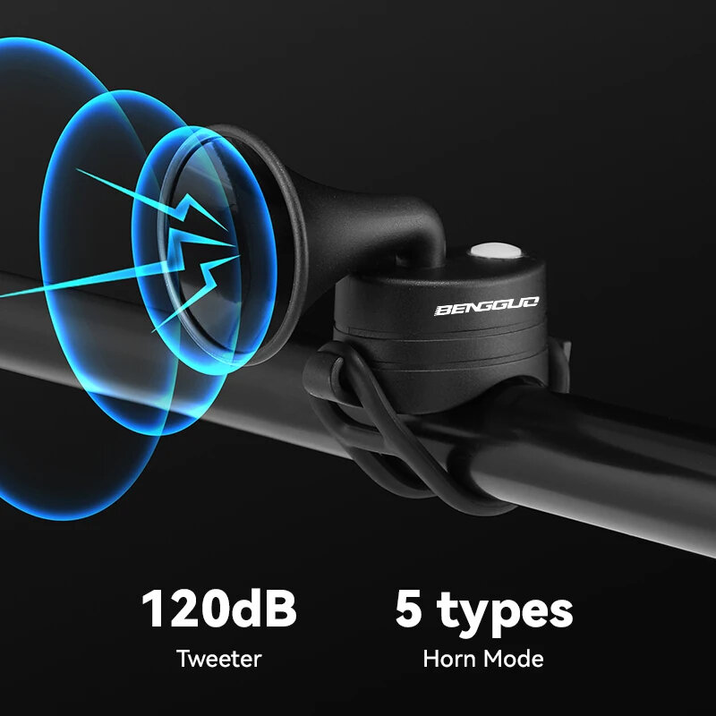BENGGUO Horn 120dB High Sound Bicycle Bell Horn 5 Light Modes 200mAh Type-C Waterproof Electric Horn for Cycling COD