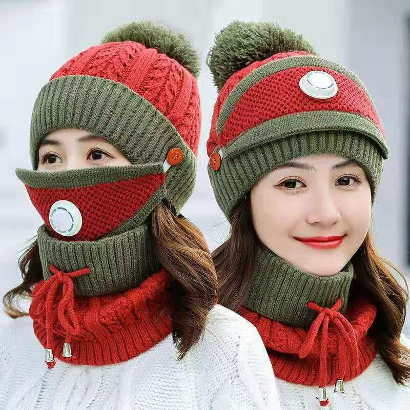 BIKIGHT Cotton Knit Windbreak Winter Warmth Cute Riding Protection Suit Bicycle Caps Bike Skiing Camping Winter Hat Scarf Mask Suit COD