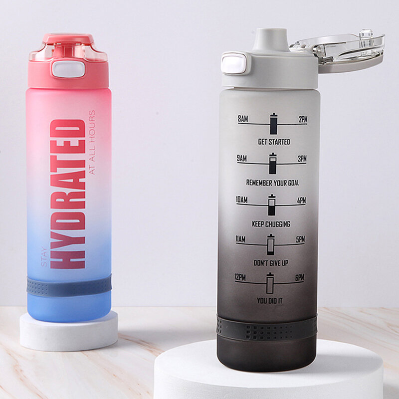 Gradual Color 1000ml Large Capacity One Hand Open Design Sports Drink Bottles with Time Marker for Cycling Outdoors Fitness COD