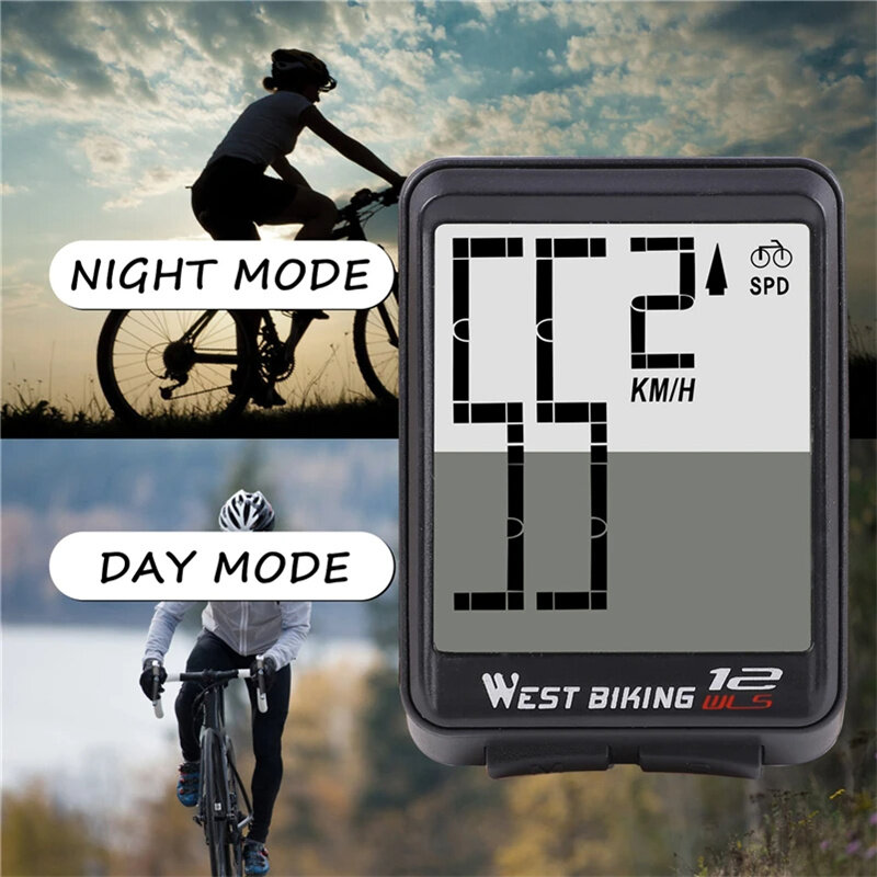 WEST BIKING Smart Bike Computer 2.16 inch LED Digital Display Wireless Sensor Speed Accurate Data Record Backlight Switch for MTB Bicycle Cycling COD