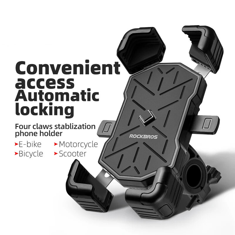 ROCKBROS Bicycle Phone Holder Bracket Shockproof Automatic Lock Anti-shake Motorcycle Scooter Bike Phone Mount Cycling Support COD