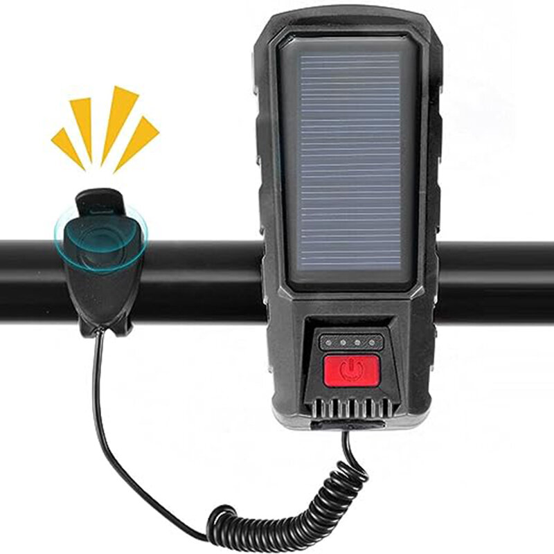 Solar Charging Bike Headlight 400Lm Brightness 200m Distance Range 2000mAh Battery Waterproof 3 Light Modes Warning Flashlight with 130dB Horn for Road Mountain Bicycle