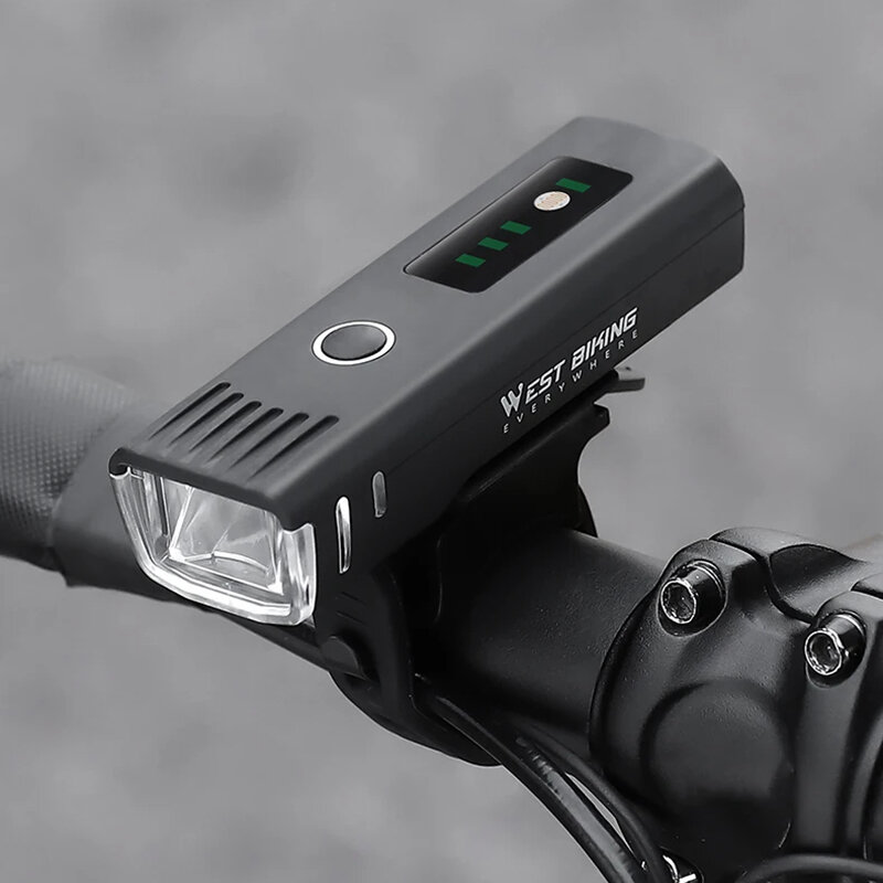 WEST BIKING Smart Sensing Bike Headlight 250Lm Brightness 1500mAh Battery Waterproof 4 Light Modes Lightweight Bicycle Front Light for Night Cycling COD