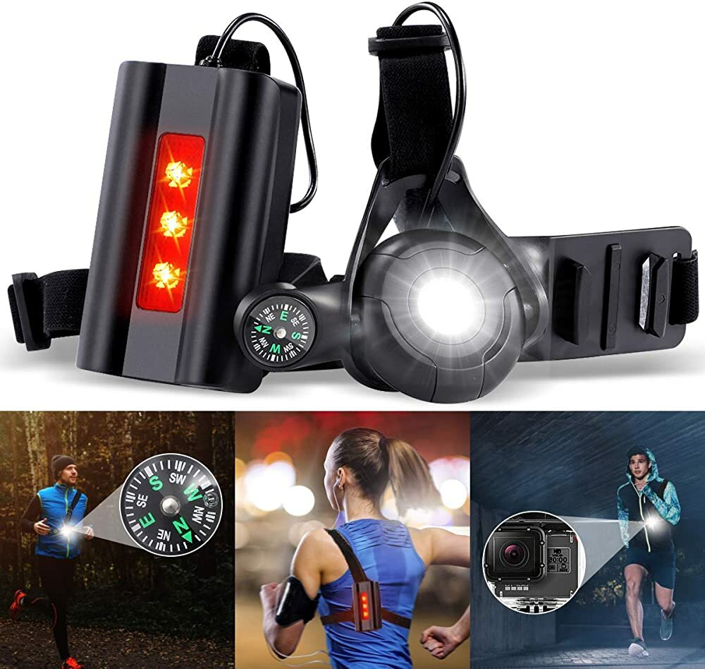 Multifunction Running Warning Light 4 Modes USB Chest Lamp Walking Jogging Bike with Compass for Action Camera Cycling Light COD