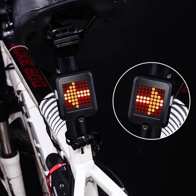 USB Rechargeable Bike Tail Light Smart Bicycle Turn Signal Lights with 80 Lumens 64 LED Light Beads, Portable Brake Light Warning Light Fits on Any Road Bikes