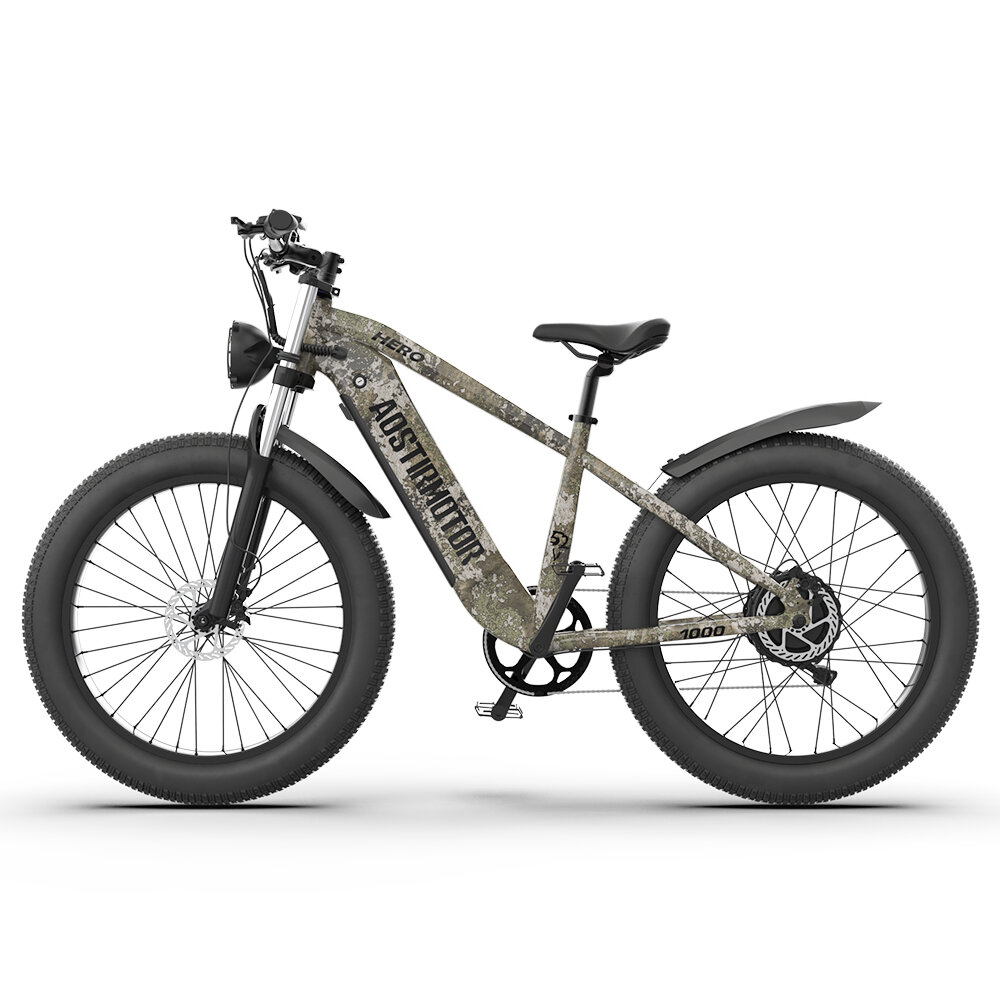 [US Direct] AOSTIRMOTOR HERO Electric Bike 1000W Motor 52V 20Ah Battery 26Inch Tires 30-45KM Max Mileage 140KG Max Load Oil Brakes Electric Bicycle COD