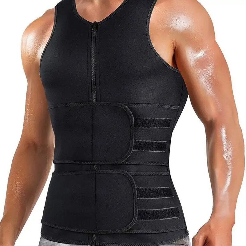 Men Body Shaper Sweat Suit Double Belt Waist Trainer Abdomen Slimming Sweat Vest Fat Burner Shapewear Tank Tops Fitness Belt COD