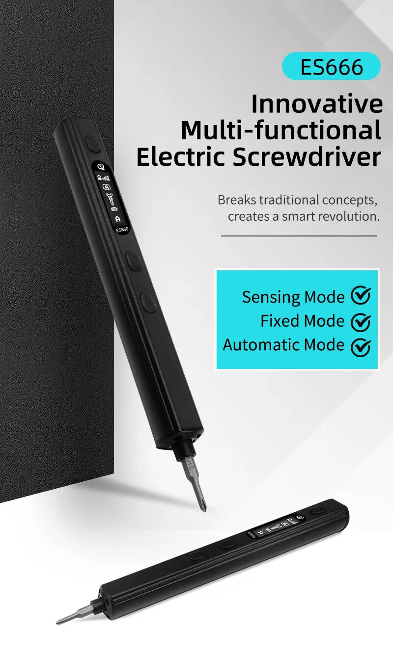 SEQURE ES666 Innovative Multi-functional Electric Screwdriver Smart Somatosensory Recognition LED Illumination Large Capacity Battery Precision Control 30PCS Hexagon Bits Essential Tool for Easy Assem
