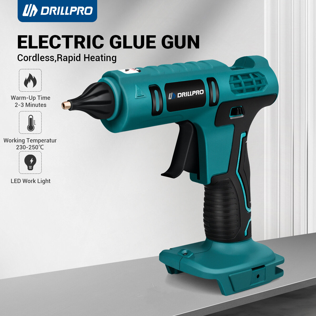Drillpro Electric Hot Melt Glue Gun with Rapid Heating Intelligent Temperature Control for DIY Crafting Works with 10PCS Glue Sticks Fit For Mak 18V Battery Convenient and Efficient Use