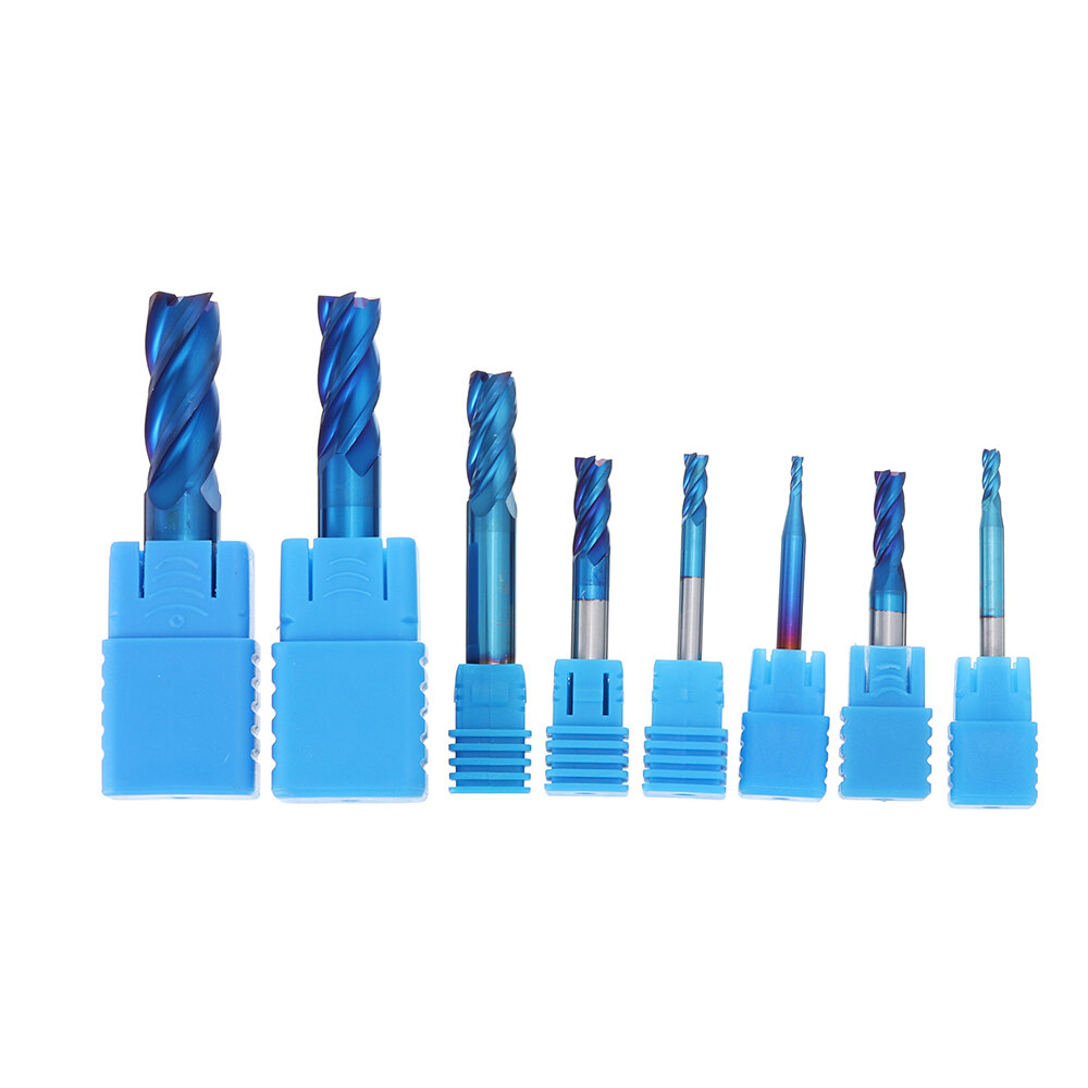 Drillpro 8Pcs Blue Naco 2-12mm 4 Flutes Carbide End Mill Set HRC50 Tungsten Steel Milling Cutter Tool COD